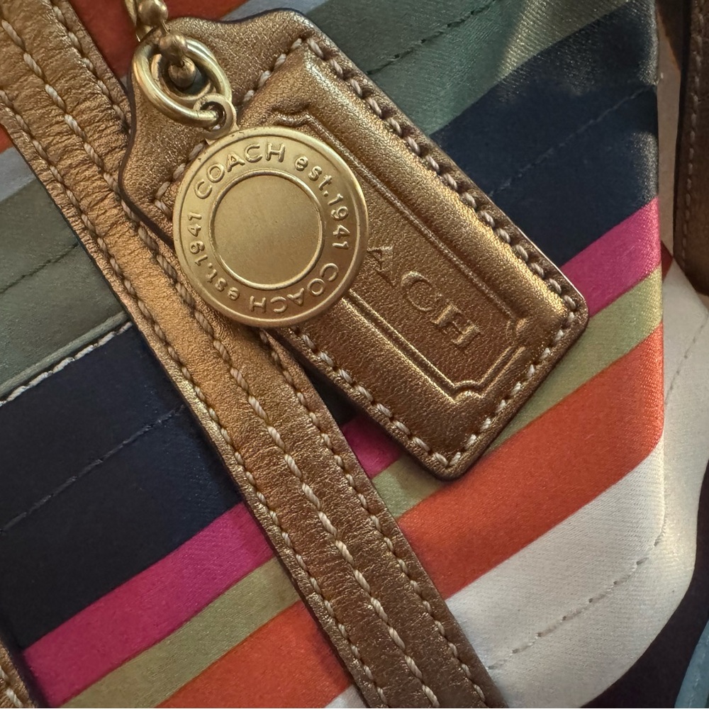 Coach Multicolor Striped Legacy Tote with Gold Accents - Picture 3 of 7
